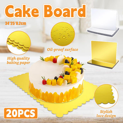 Corrugated Cake Base Cardboard Rectangle Wavy Edge Bakery Pastry Display Tray