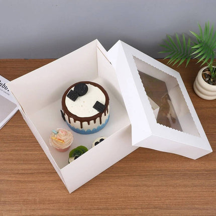 10 Pcs Large Window Cake Box Cardboard Square Bakery Dessert Display Container