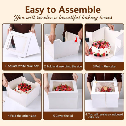 10 Pcs Large Window Cake Box Cardboard Square Bakery Dessert Display Container