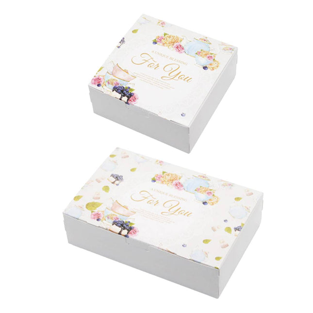 50Pcs Pastry Gift Box Cookie Tart Packaging Flower Pattern Bakery Box Easy Fold