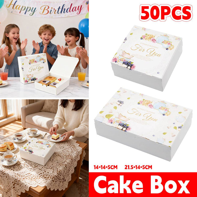50Pcs Pastry Gift Box Cookie Tart Packaging Flower Pattern Bakery Box Easy Fold