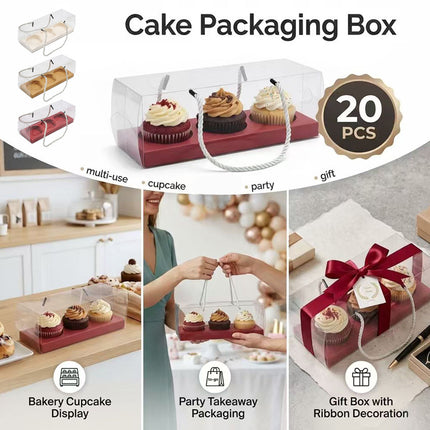 Clear Pastry Gift Boxes 3 Cavity 20 Pack Colour Options