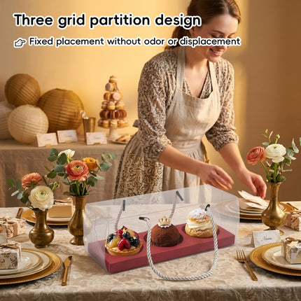Clear Pastry Gift Boxes 3 Cavity 20 Pack Colour Options