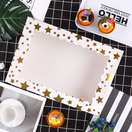 10 Pcs Window Cake Box Gold Star Kraft Cardboard Bakery Party Dessert Gift Box