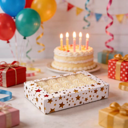 10 Pcs Window Cake Box Gold Star Kraft Cardboard Bakery Party Dessert Gift Box