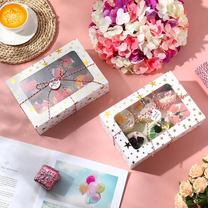 10 Pcs Window Cake Box Gold Star Kraft Cardboard Bakery Party Dessert Gift Box