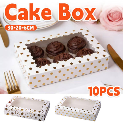 10 Pcs Window Cake Box Gold Star Kraft Cardboard Bakery Party Dessert Gift Box