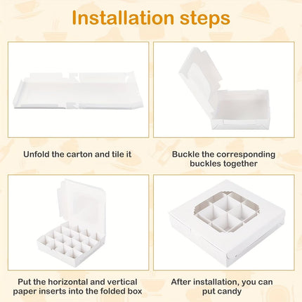 White Window Dessert Boxes 50 Pack 15x15x3.5cm Insert Tray