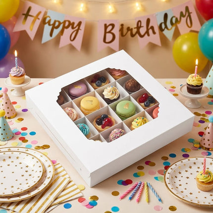 White Window Dessert Boxes 50 Pack 15x15x3.5cm Insert Tray