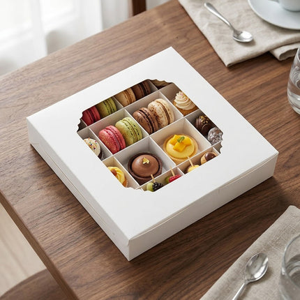 White Window Dessert Boxes 50 Pack 15x15x3.5cm Insert Tray