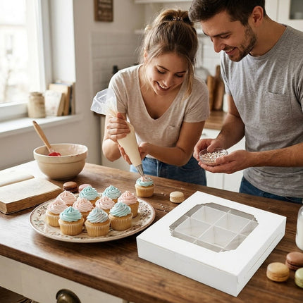 White Window Dessert Boxes 50 Pack 15x15x3.5cm Insert Tray
