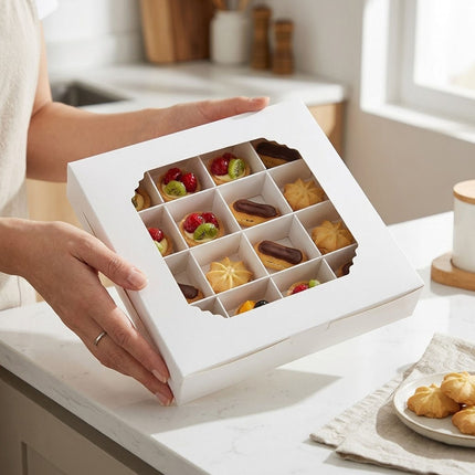 White Window Dessert Boxes 50 Pack 15x15x3.5cm Insert Tray