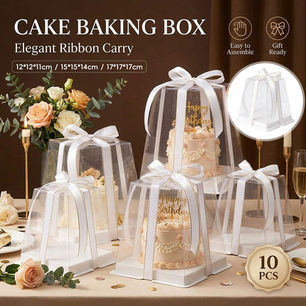 Clear Cake Gift Boxes with Ribbon 10 Pack 3 Sizes