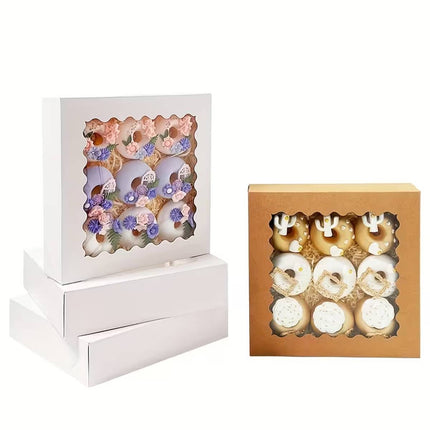 30Pcs Window Cupcake Dessert Packaging Box Kraft Bakery Treat Box Easy Assemble