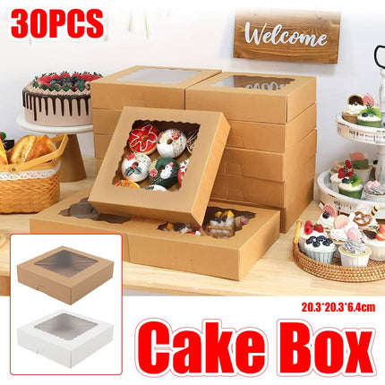 30Pcs Window Cupcake Dessert Packaging Box Kraft Bakery Treat Box Easy Assemble
