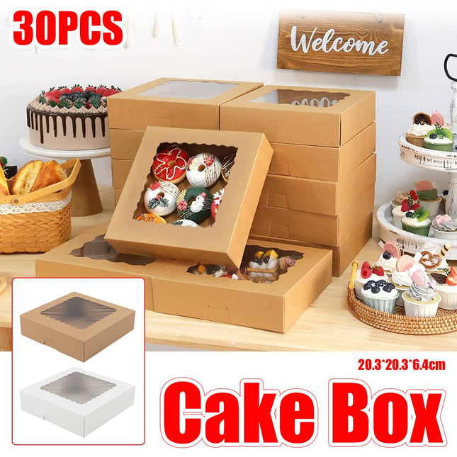 30Pcs Window Cupcake Dessert Packaging Box Kraft Bakery Treat Box Easy Assemble
