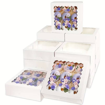 30Pcs Window Cupcake Dessert Packaging Box Kraft Bakery Treat Box Easy Assemble