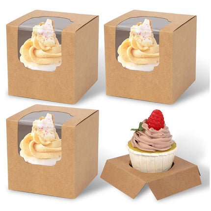 50Pcs Transparent Window Cupcake Packaging Box Bakery To Go Treat Party Dessert