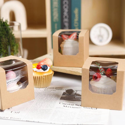 50Pcs Transparent Window Cupcake Packaging Box Bakery To Go Treat Party Dessert