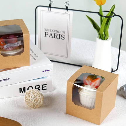 50Pcs Transparent Window Cupcake Packaging Box Bakery To Go Treat Party Dessert