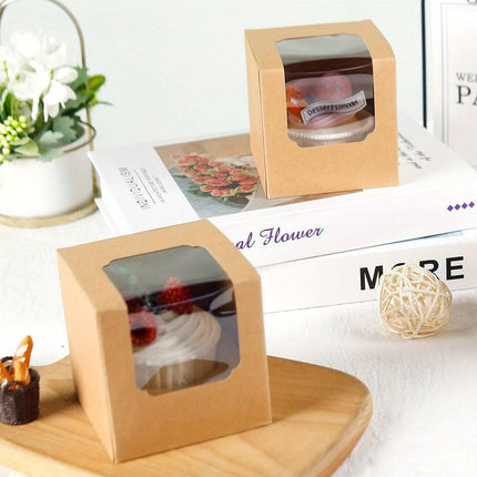 50Pcs Transparent Window Cupcake Packaging Box Bakery To Go Treat Party Dessert