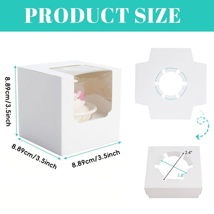 50Pcs Transparent Window Cupcake Packaging Box Bakery To Go Treat Party Dessert