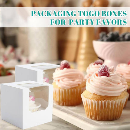 50Pcs Transparent Window Cupcake Packaging Box Bakery To Go Treat Party Dessert