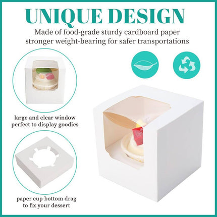 50Pcs Transparent Window Cupcake Packaging Box Bakery To Go Treat Party Dessert