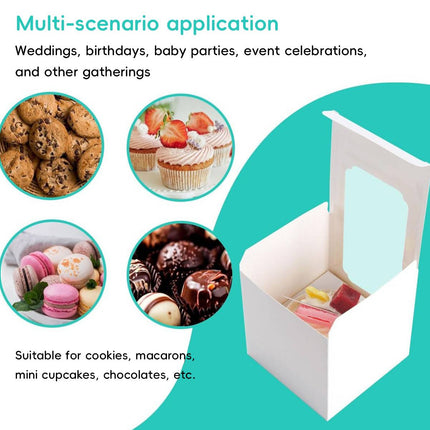 50Pcs Transparent Window Cupcake Packaging Box Bakery To Go Treat Party Dessert