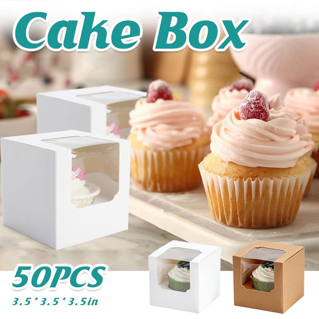 50Pcs Transparent Window Cupcake Packaging Box Bakery To Go Treat Party Dessert