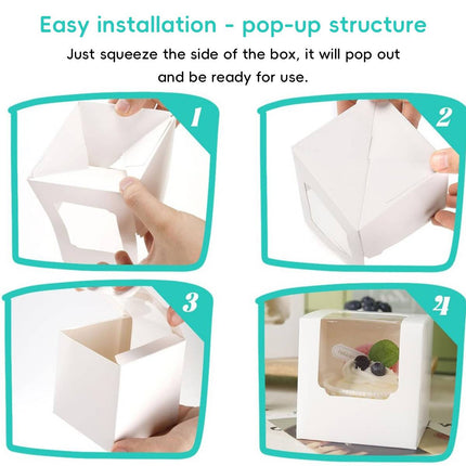 50Pcs Transparent Window Cupcake Packaging Box Bakery To Go Treat Party Dessert