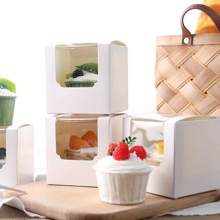 50Pcs Transparent Window Cupcake Packaging Box Bakery To Go Treat Party Dessert