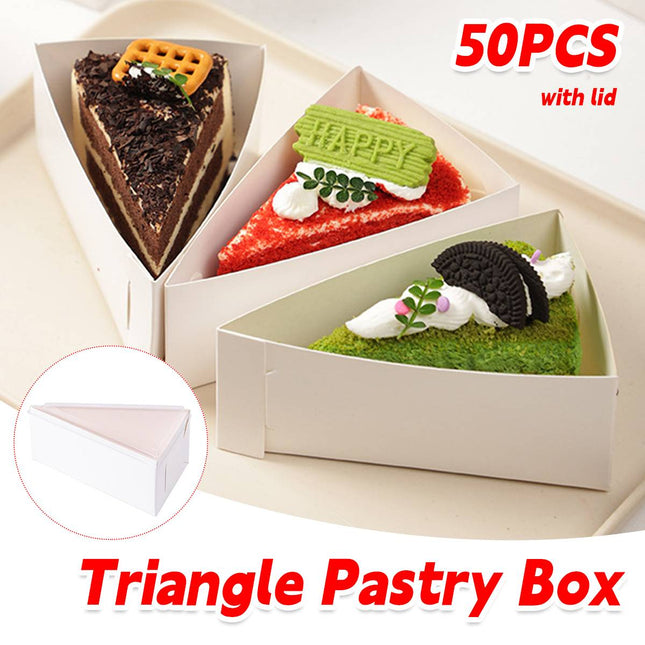 50 Pcs Triangular Cake Slice Box Cardboard Dessert Takeaway Pastry Container