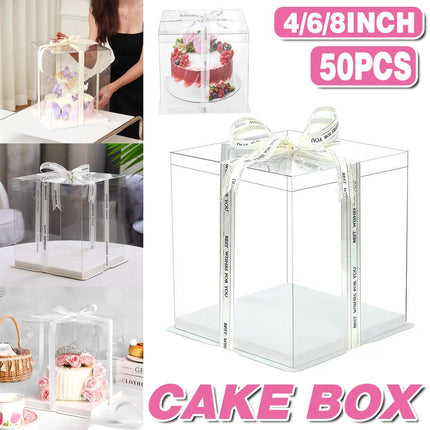 50pcs Transparent Cake Packaging Box Bakery Cake Boxes Plastic Packing Boxes