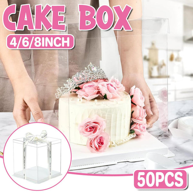 50pcs Transparent Cake Packaging Box Bakery Cake Boxes Plastic Packing Boxes