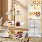 4PCS Set 3 Tier Cake Display Stand White with Gold Accents for Dessert Party