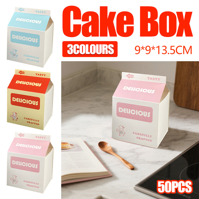 50 PCS Milk Carton Shaped Pastry Box for Bread Croissant Soufflé Cake Food-Safe