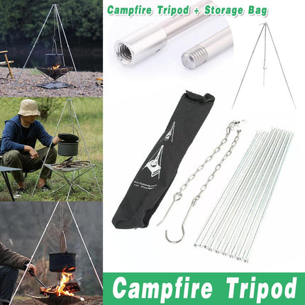 Camping Tripod Outdoor Cooking Pot Cast Iron Fire Grill Oven for Picnic Campfire