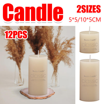 12pcs White Cylindrical Pillar Candles For Wedding Decor Long Burning Unscented