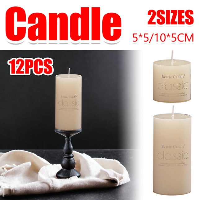 12pcs White Cylindrical Pillar Candles For Wedding Decor Long Burning Unscented