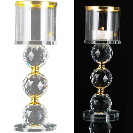 3pcs Tall Glass Candlestick Ornaments Crystal Sphere Metal Accent Candle Cups