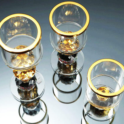 3pcs Tall Glass Candlestick Ornaments Crystal Sphere Metal Accent Candle Cups
