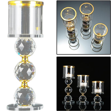 3pcs Tall Glass Candlestick Ornaments Crystal Sphere Metal Accent Candle Cups