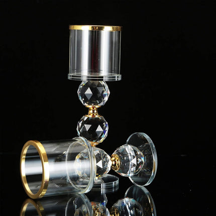 3pcs Tall Glass Candlestick Ornaments Crystal Sphere Metal Accent Candle Cups