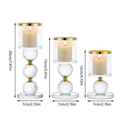 3pcs Tall Glass Candlestick Ornaments Crystal Sphere Metal Accent Candle Cups