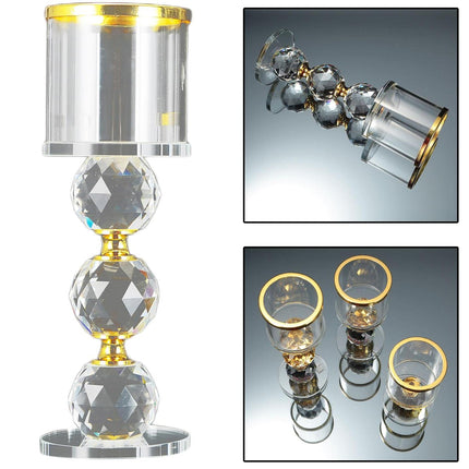 3pcs Tall Glass Candlestick Ornaments Crystal Sphere Metal Accent Candle Cups