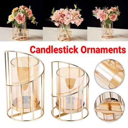 Wrought Iron Candle Holder Romantic Candlestick Ornament Dinner Table Decor Prop