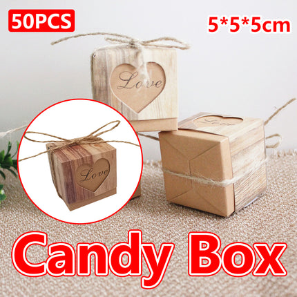 50PCS Candy Box Kraft Paper Heart Shaped Pattern for Wedding Birthday Packaging