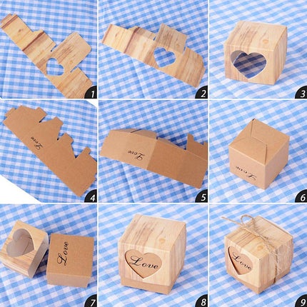 50PCS Candy Box Kraft Paper Heart Shaped Pattern for Wedding Birthday Packaging