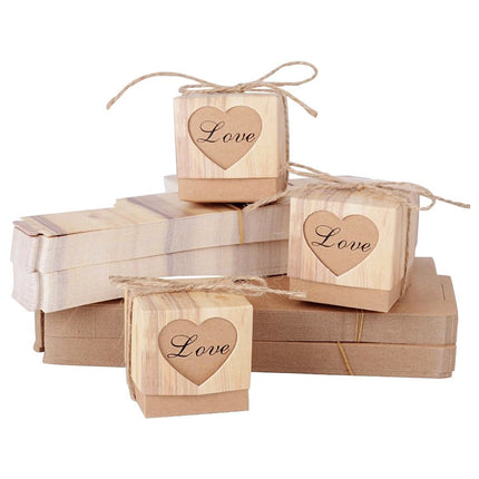 50PCS Candy Box Kraft Paper Heart Shaped Pattern for Wedding Birthday Packaging